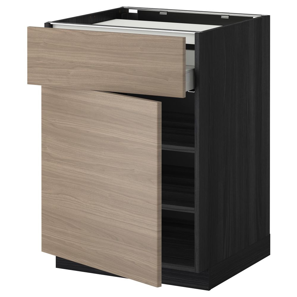 Напольный шкаф для варочной панели, ящик, полка, дверцы МЕТОД / МАКСИМЕРА, черный, Брокхульт светло-серый (60x60 см) - фото 1