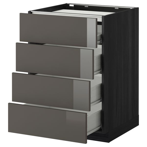 Напольный шкаф, 4 фронтальных панели, 4 ящика МЕТОД / ФОРВАРА, черный, Рингульт серый - фото 1