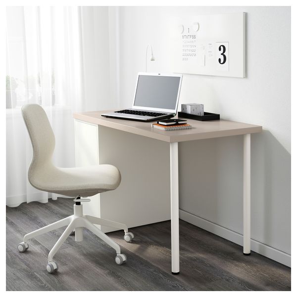 Стол ЛИННМОН / АЛЕКС, геометрический бежевый, белый (120x60 см) - фото 2