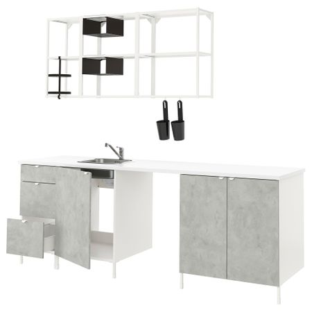 Кухня, 243x63.5x222 см, белый, под бетон IKEA BEGIVENHET БЕГИВЕНХЕТ 193.378.08