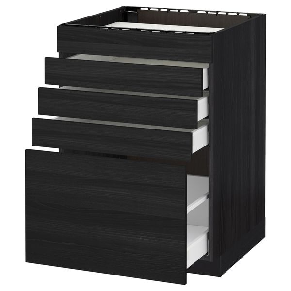 Напольный шкаф для варочной панели, 5 фасадов, 4 ящиков МЕТОД / МАКСИМЕРА, черный, Тингсрид черный - схема-чертеж с размерами