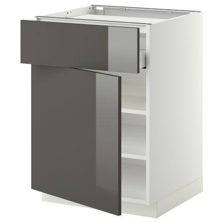 Напольный шкаф для варочной панели, ящик, полка, дверцы МЕТОД / МАКСИМЕРА, белый, Рингульт серый (60x60 см)