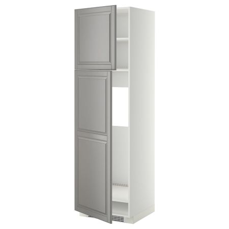 Высокий шкаф для холодильника/2дверцы, белый/Будбин серый 60x60x200 см IKEA METOD МЕТОД 392.276.96
