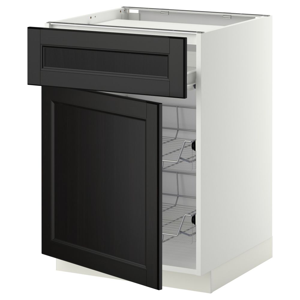 Напольный шкаф для варочной панели, ящик, 2 проволочных корзины МЕТОД / ФОРВАРА, белый, Лаксарби черно-коричневый - фото 1