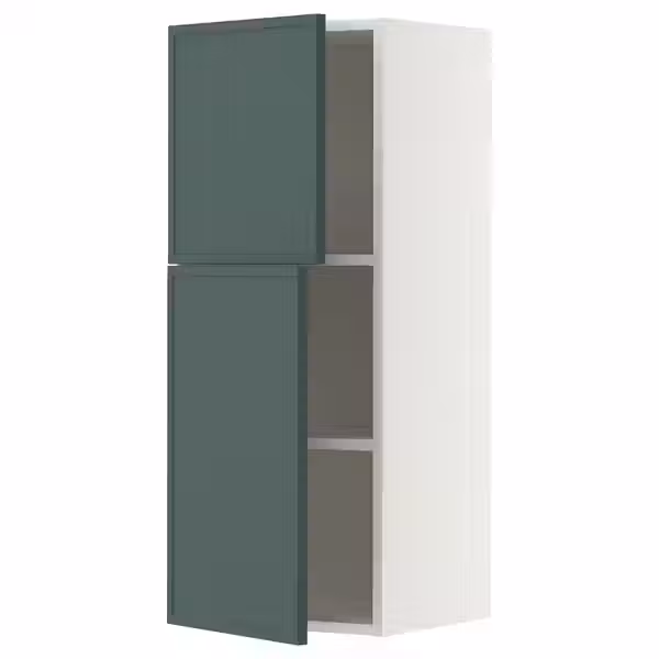 METOD Навесной шкаф с полками/2дверцы - белый/Aspudden темный серо-зеленый 40x100 см - фото 1