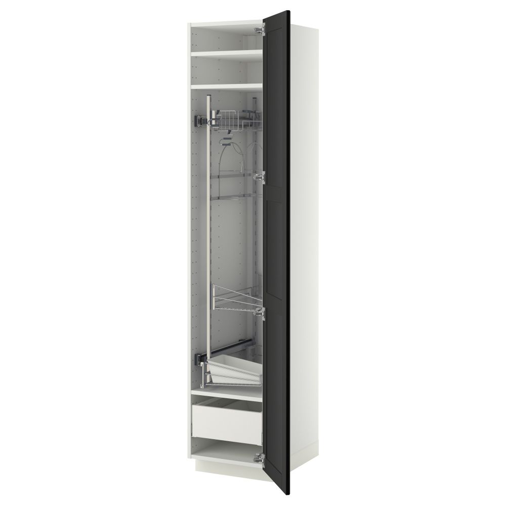 Высокий шкаф с отделением для аксессуаров, для уборки МЕТОД / МАКСИМЕРА, белый, Лаксарби черно-коричневый - фото 1