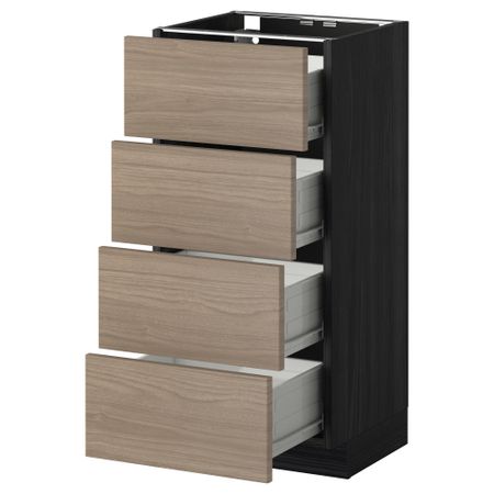 Напольный шкаф 4 фронтальных панели, 4 ящика МЕТОД / ФОРВАРА, черный, Брокхульт светло-серый