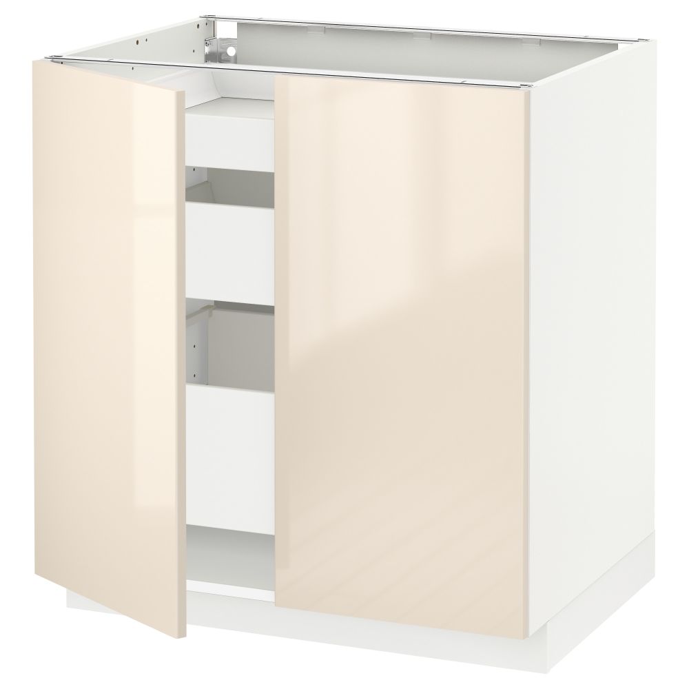 Напольный шкаф с 2 дверцами, 3 ящиками МЕТОД / МАКСИМЕРА, белый, Рингульт кремовый (80x60 см) - схема-чертеж с размерами