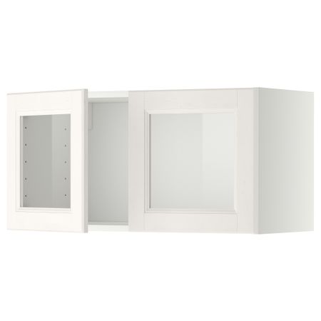 Навесной шкаф с 2 стеклянная дверями МЕТОД, белый, Лаксарби белый (80x40 см)