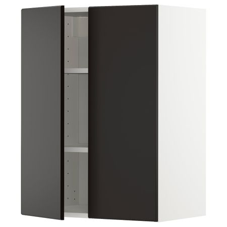 Навесной шкаф с полками/2дверцы, белый/Кунгсбакка антрацит 60x80 см IKEA METOD МЕТОД 293.010.50