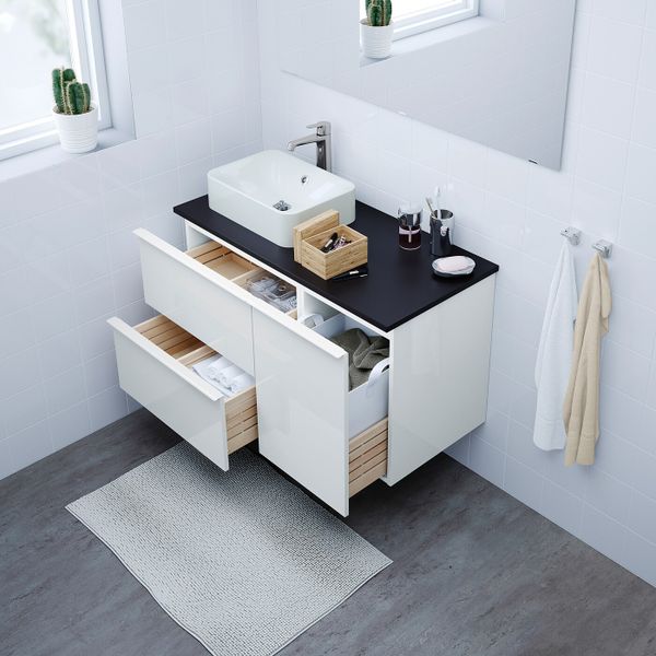 Шкаф с раковиной 45x32 см, глянцевый белый/антрацит БРОГРУНД смеситель 102x49x72 см IKEA ГОДМОРГОН/ТОЛКЕН / ХОРВИК 393.256.06 - фото 2