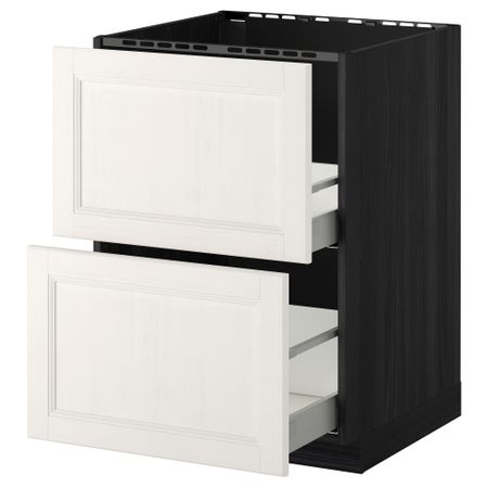 Напольный шкаф под мойку + 2 фронтальных панели, 2 ящика МЕТОД / МАКСИМЕРА, черный, Лаксарби белый