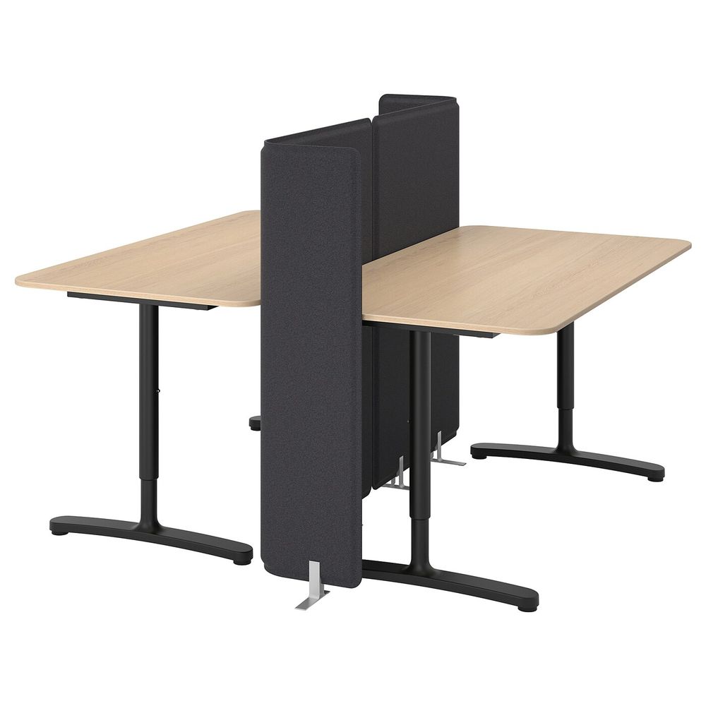 Стол с экраном, дубовый шпон, беленый, черный 160x160 120 см IKEA БЕКАНТ 392.880.34 - фото 1