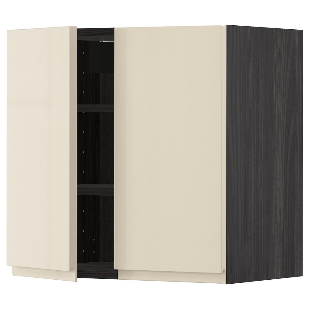 Навесной шкаф с полками/2дверцы, черный, Воксторп глянцевый светло-бежевый 60x60 см IKEA МЕТОД 193.027.81 - схема-чертеж с размерами