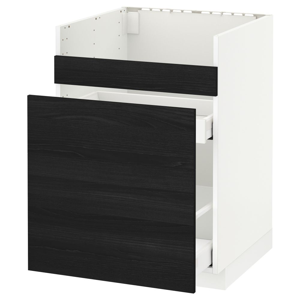 Напольный шкаф под мойку ДУМШЁ, 3 фасада, 2 ящика МЕТОД / МАКСИМЕРА, белый, Тингсрид черный - схема-чертеж с размерами