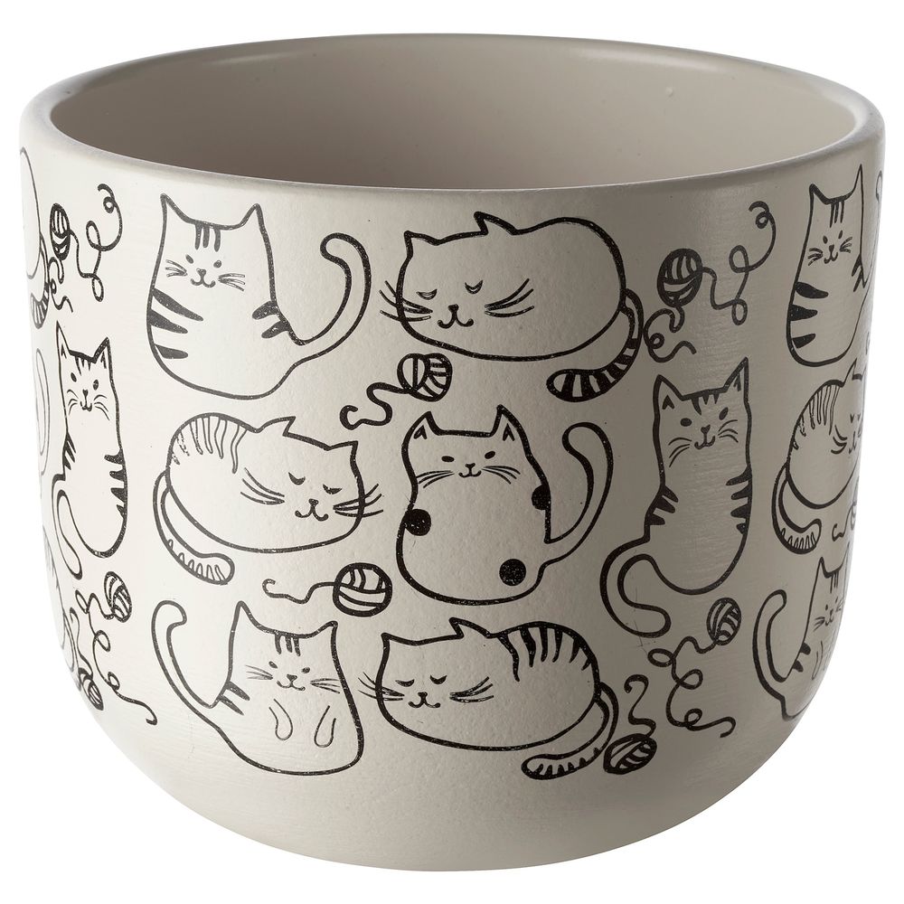 Горшок цветочный, белый/кот 12 см IKEA RUNDMYNTA РУНДМИНТА 004.683.71 - фото 1