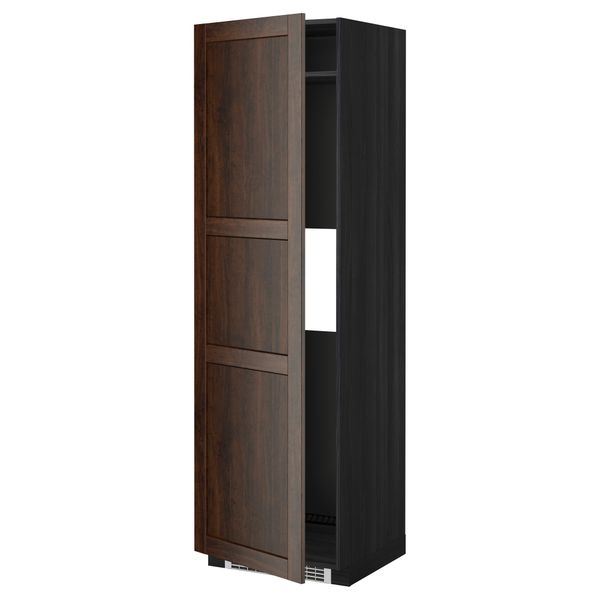 Высокий шкаф для холодильника или морозильника, с дверцами МЕТОД, черный, Эдсерум коричневый (60x60x200 см) - схема-чертеж с размерами