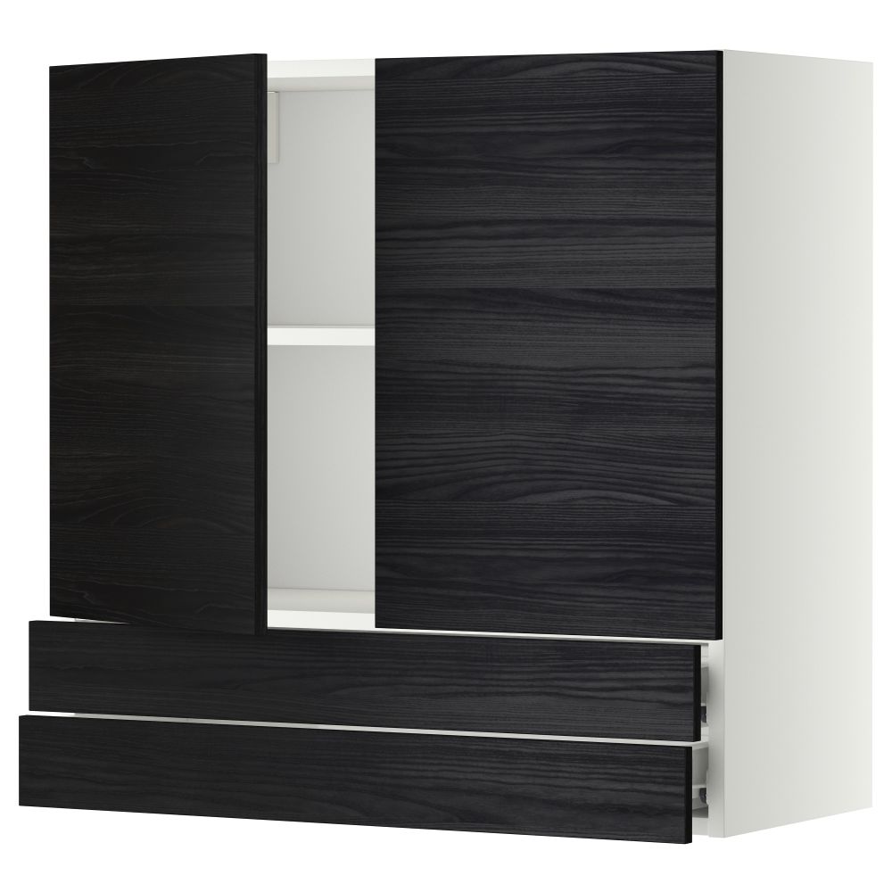 Навесной шкаф, 2 дверцы, 2 ящика МЕТОД / ФОРВАРА, белый, Тингсрид черный - фото 1