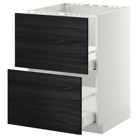 Напольный шкаф под мойку + 2 фронтальных панели, 2 ящ, белый, Тингсрид черный 60x60 см IKEA МЕТОД / МАКСИМЕРА 292.348.57