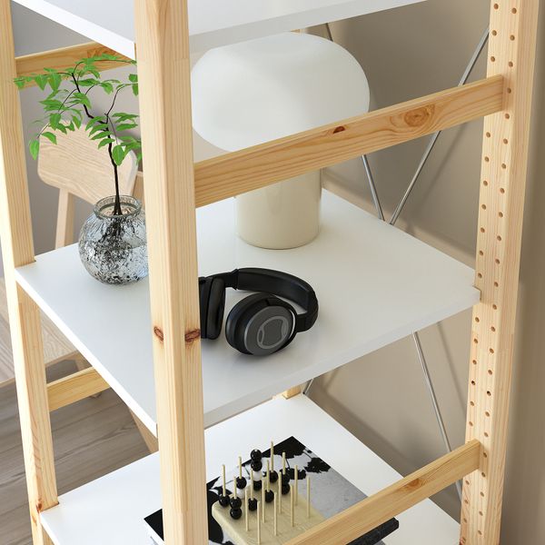Стеллаж, сосна, металлический белый, 48x50x179 см IKEA IVAR ИВАР 995.535.01 - схема-чертеж с размерами