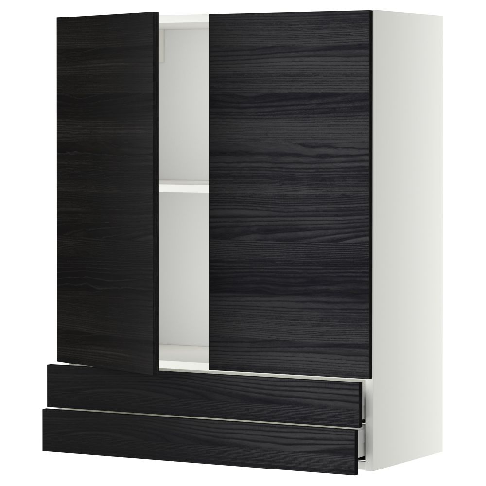 Навесной шкаф, 2 дверцы, 2 ящика МЕТОД / МАКСИМЕРА, белый, Тингсрид черный - фото 1