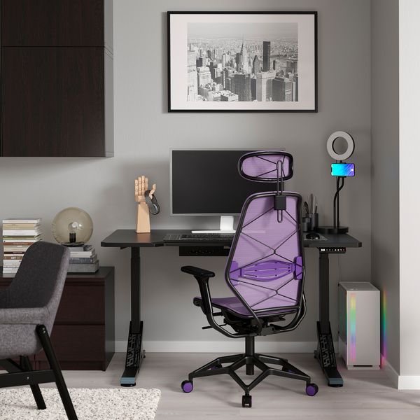 Геймерский стол и стул, черный, фиолетовый, 140x80 см IKEA UPPSPEL УППСПЕЛЬ, STYRSPEL 694.913.88 - схема-чертеж с размерами