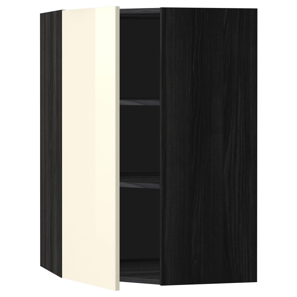 Угловой навесной шкаф с полками МЕТОД, черный, Рингульт кремовый - схема-чертеж с размерами