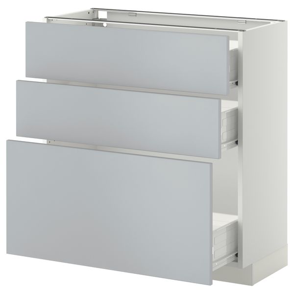 Напольный шкаф с 3 ящиками МЕТОД / ФОРВАРА, белый, Веддинге серый - схема-чертеж с размерами