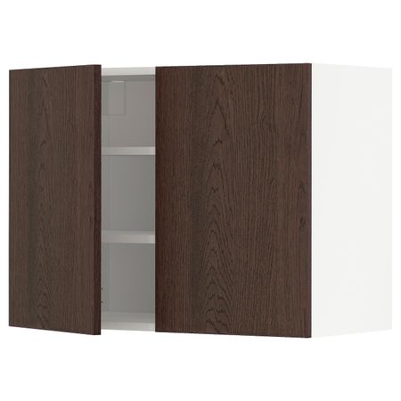 Навесной шкаф с полками/2дверцы, белый/Синарп коричневый 80x60 см IKEA METOD МЕТОД 294.046.56