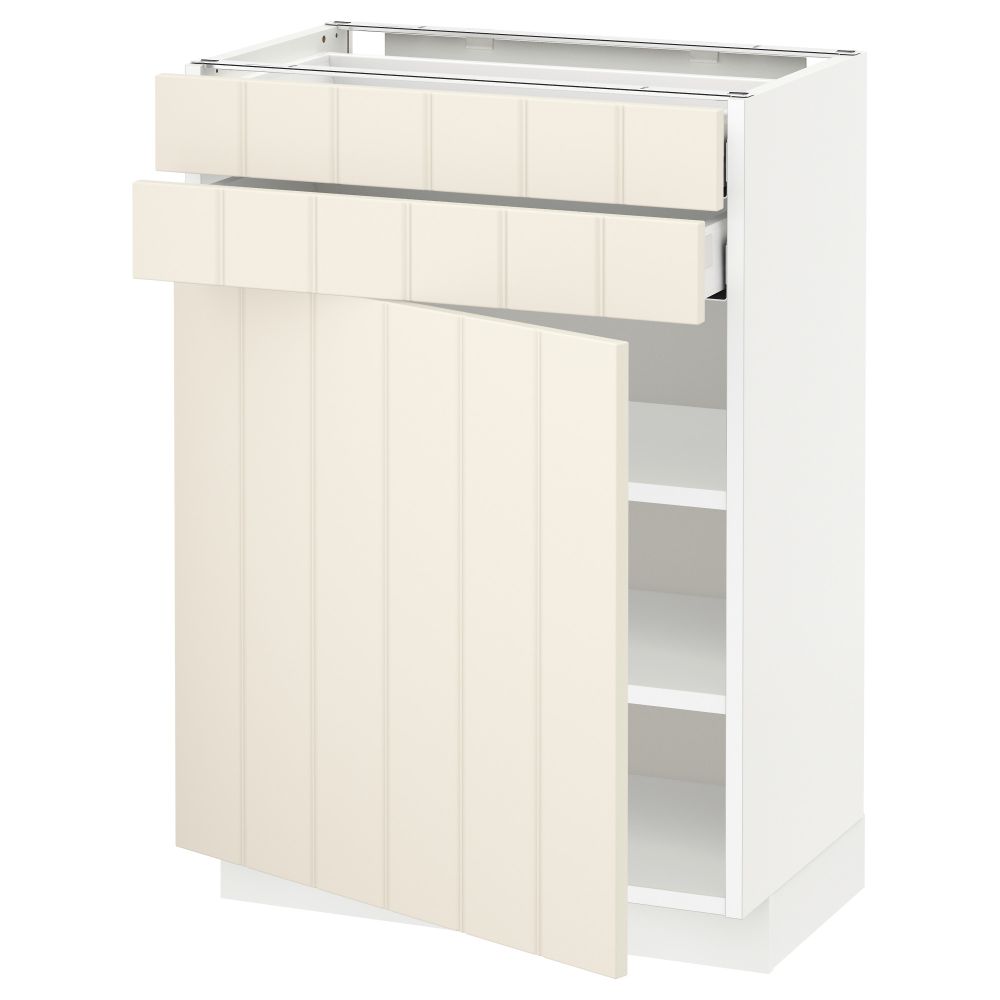 Напольный шкаф с дверцей, 2 ящиками МЕТОД / МАКСИМЕРА, белый, Хитарп белый с оттенком - схема-чертеж с размерами