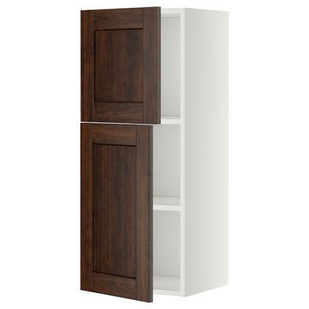 Навесной шкаф с полками/2дверцы, белый/Эдсерум коричневый 40x100 см IKEA METOD МЕТОД 392.264.23