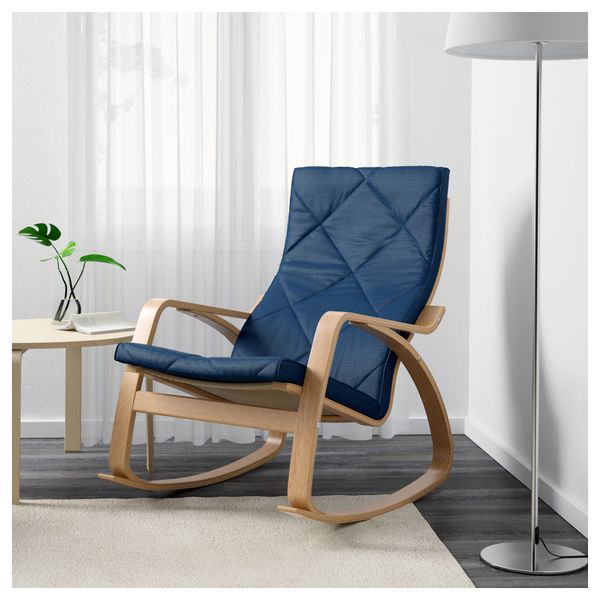 Кресло-качалка ПОЭНГ, дубовый шпон, Эдум темно-синий - фото 2