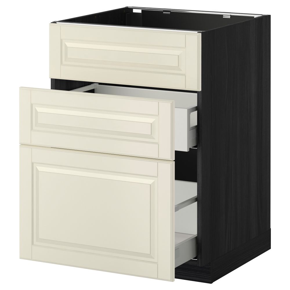 Напольный шкаф под мойку + 3 фронтальных панели, 2 ящика МЕТОД / МАКСИМЕРА, черный, Будбин белый с оттенком - схема-чертеж с размерами