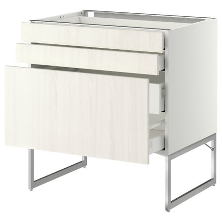 Напольный шкаф 3 фронтальных панели, 2 нижних, 2 средних ящика МЕТОД / МАКСИМЕРА, белый, Росдаль белый