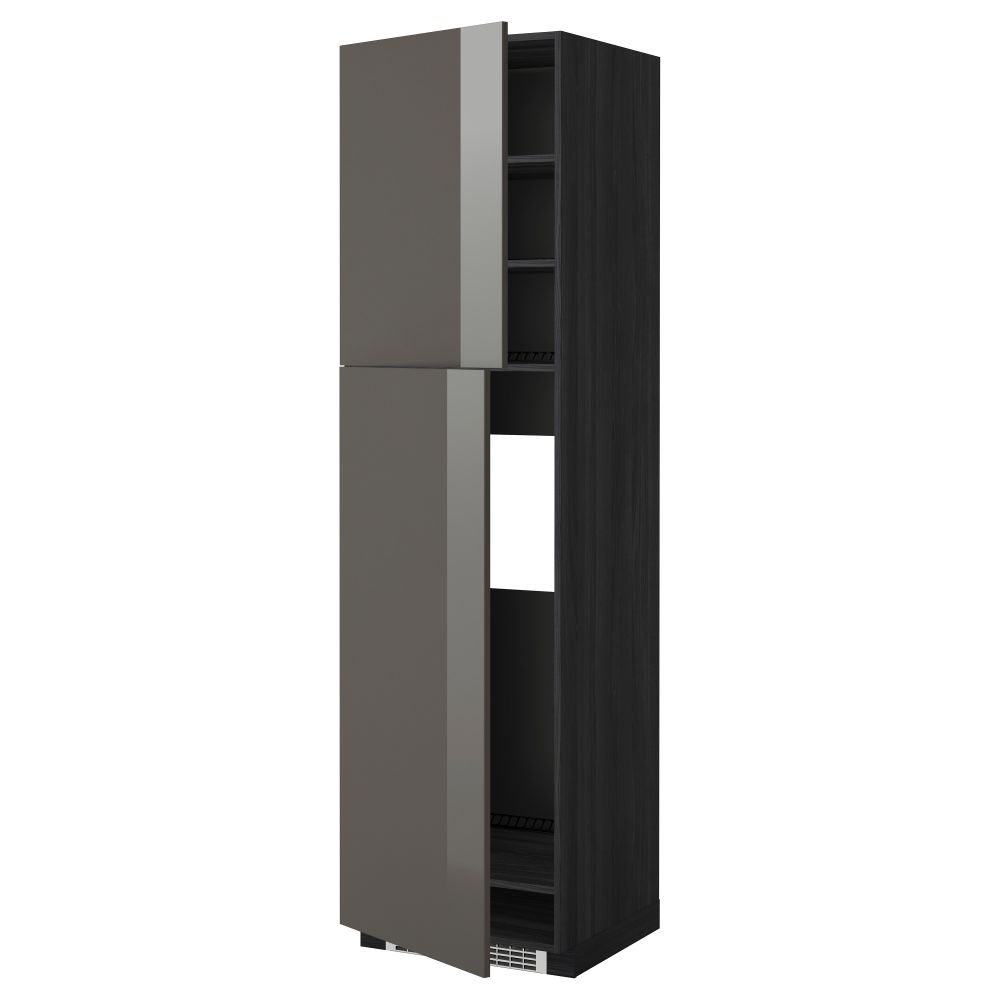 Высокий шкаф для холодильника, 2 дверцы МЕТОД, черный, Рингульт серый - схема-чертеж с размерами