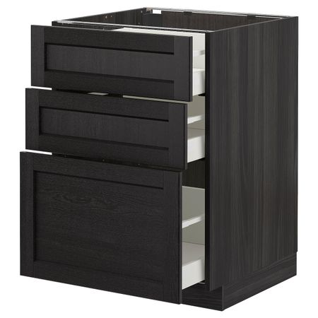 Напольный шкаф с 3 ящиками, черный/Лерхюттан черная морилка 60x60 см IKEA МЕТОД / МАКСИМЕРА 392.613.22
