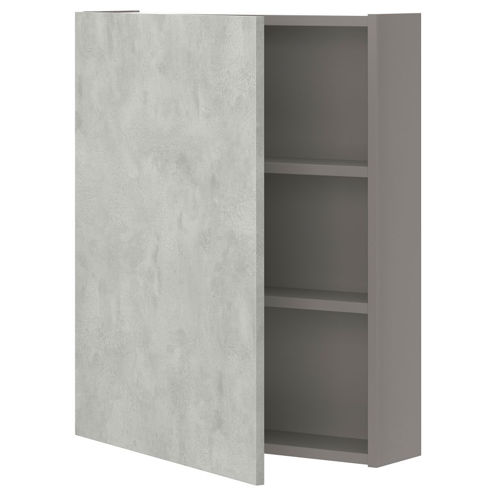 Навесной шкаф с 2 полками, дверцей, 60x17x75 см, серый, под бетон IKEA BEGIVENHET БЕГИВЕНХЕТ 293.236.55 - фото 1