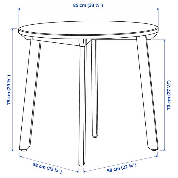 Стол, светлая морилка антик/черная морилка 85 см IKEA GAMLARED ГАМЛАРЕД 803.823.59 - схема-чертеж с размерами