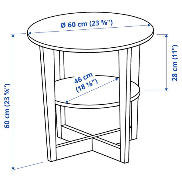 Придиванный столик, черно-коричневый 60 см IKEA VEJMON ВЕЙМОН 003.841.78 - схема-чертеж с размерами