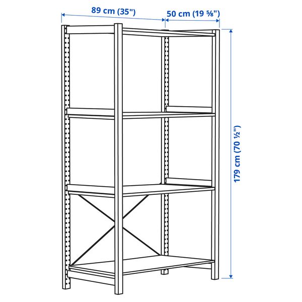 1 секция, полки, 89x50x179 см, сосна IKEA IVAR ИВАР 592.483.20 - схема-чертеж с размерами