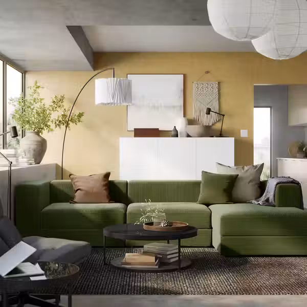 JÄTTEBO 4-местный модульный диван+козетка - правый/самласа темный желто-зеленый - фото 2