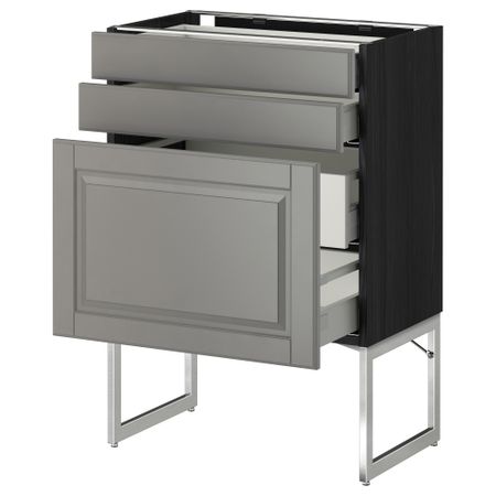 Напольный шкаф 3 фронтальных панели, 2 нижних, 2 средних ящика МЕТОД / МАКСИМЕРА, черный, Будбин серый