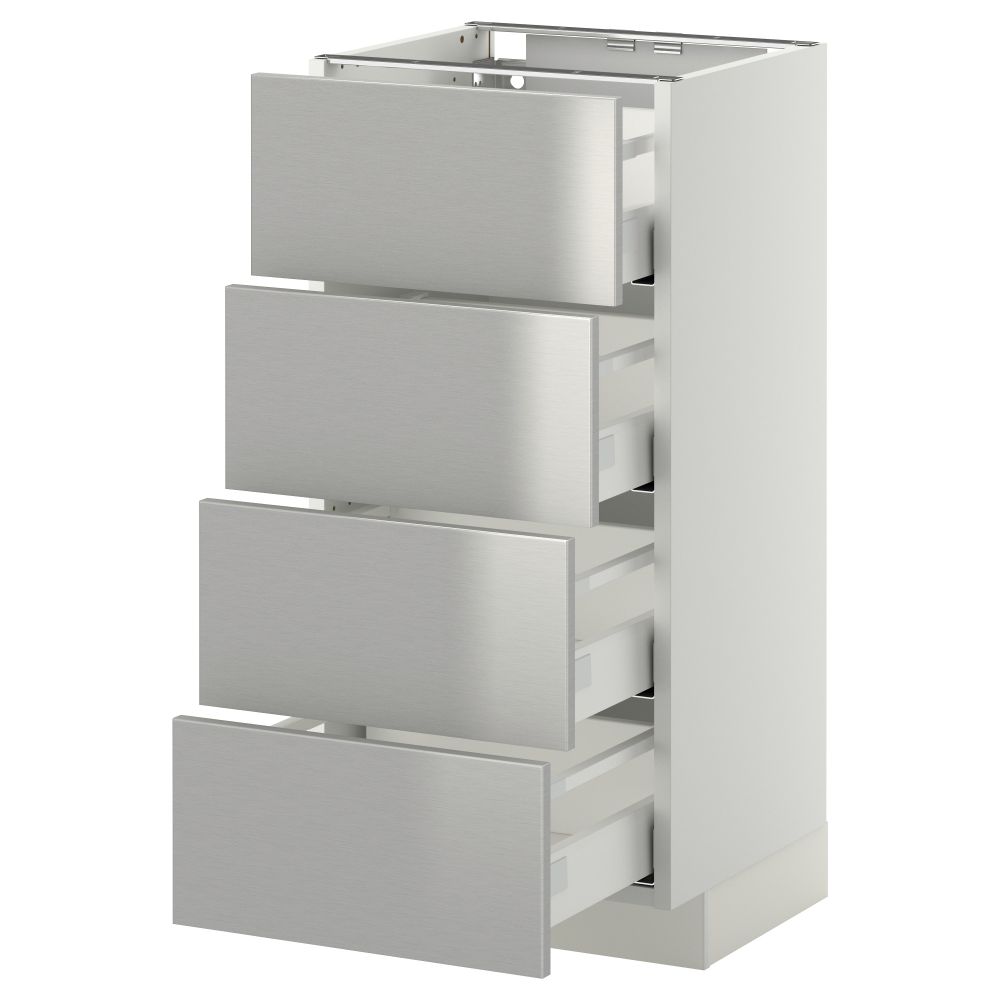 Напольный шкаф 4 фронтальных панели, 4 ящика МЕТОД / МАКСИМЕРА, белый, Гревста нержавеющ сталь - схема-чертеж с размерами