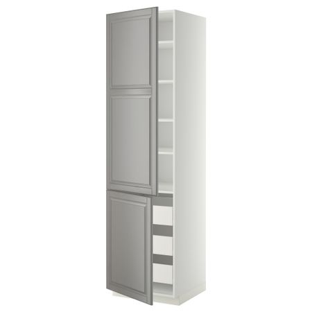 Высокий шкаф + полки, 3 ящика, 2 дверцы МЕТОД / ФОРВАРА, белый, Будбин серый