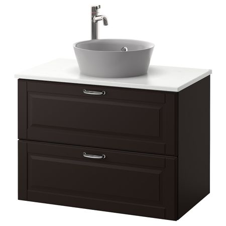 Шкаф со столешницей 40см раковина, Кашён темно-серый, под мрамор ВОКСНАН смеситель 82x49x75 см IKEA ГОДМОРГОН/ТОЛКЕН / КАТТЕВИК