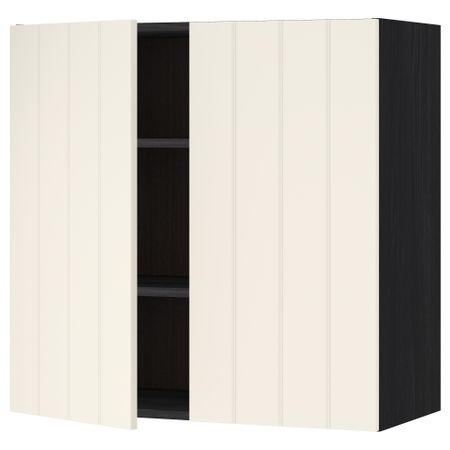 Навесной шкаф с полками, 2 дверцы МЕТОД, черный, Хитарп белый с оттенком