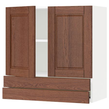 Навесной шкаф, 2 дверцы, 2 ящика МЕТОД / ФОРВАРА, белый, Филипстад коричневый