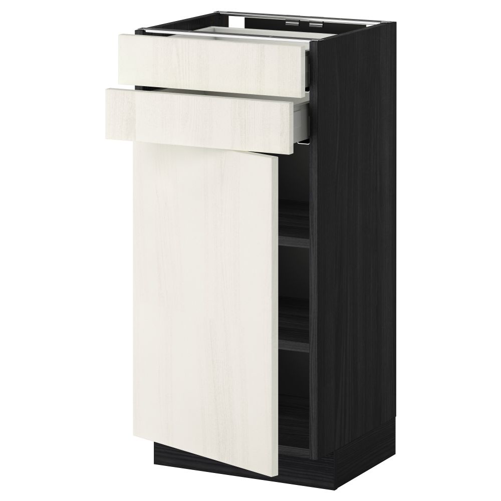 Напольный шкаф с дверцей, 2 ящиками МЕТОД / МАКСИМЕРА, черный, Росдаль белый - схема-чертеж с размерами