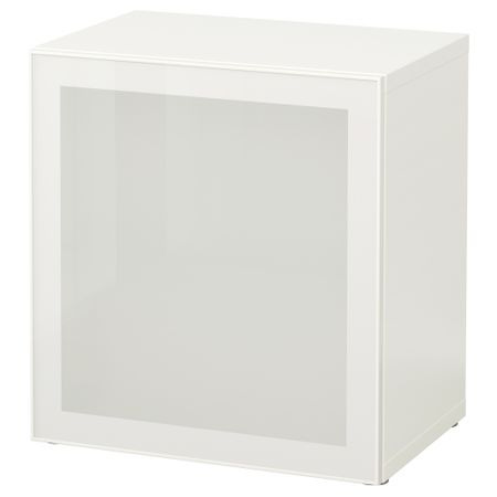 Стеллаж со стеклянной дверью БЕСТО, белый, Глассвик белый/матовое стекло (60x40x64 см)