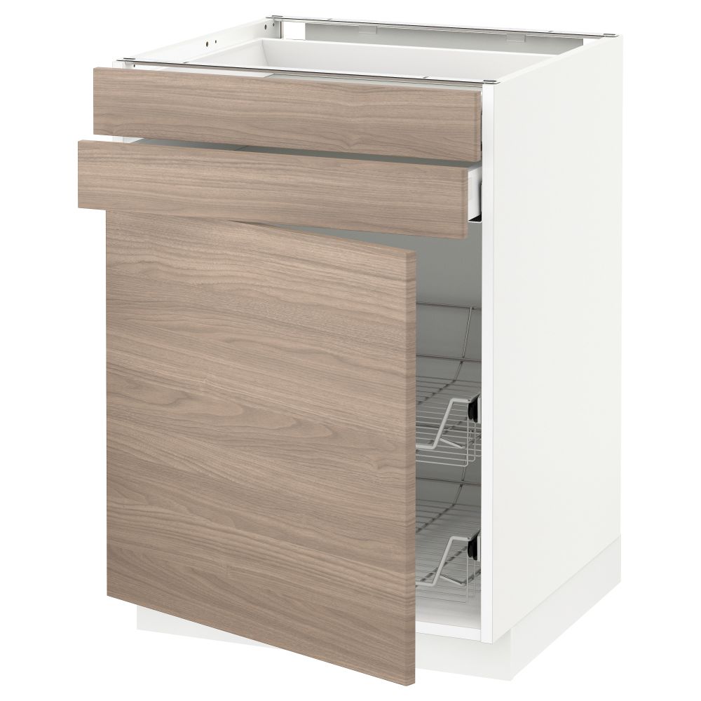 Напольный шкаф, дверца, 2 ящика, проволочных корзин МЕТОД / МАКСИМЕРА, белый, Брокхульт светло-серый - схема-чертеж с размерами